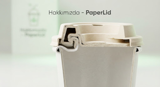 Cross-section of a paper lid fitted securely on a cup